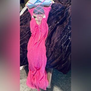 Pink Ruched Halter Prom Gown